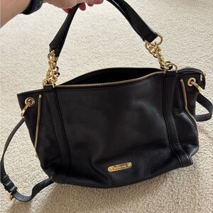 Michael Kors Black Leather Handbag with Gold Accents